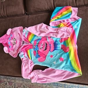 Trolls onesie kids footless pjs sz 8